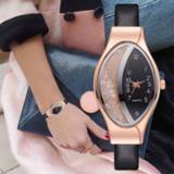 👉 Women Fashion Luxury Watch Leather Strap Women Bracelet Clock Ellipse Rhinestone PU Sport Quartz Watch Wrist Watches For Women