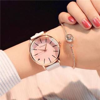👉 Watch roze wit leather vrouwen Pink Big Dial Luxury Women Watches Polygonal Glass Design Fashion Dress Quartz Casual White Ladies Wristwatch 2018