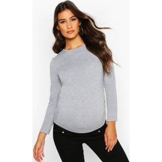 Maternity Long Sleeve Ruched T Shirt, Light Grey