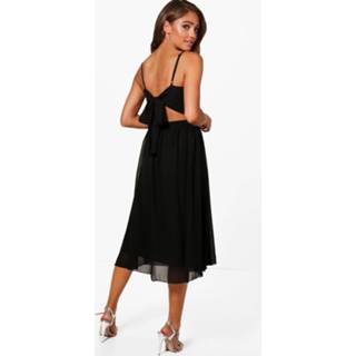 👉 Skater dress zwart vrouwen Chiffon Tie Back Midi Dress, Black 5002710522