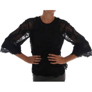 👉 Vrouwen zwart Floral Lace Cutout Silk Top 8058349804829