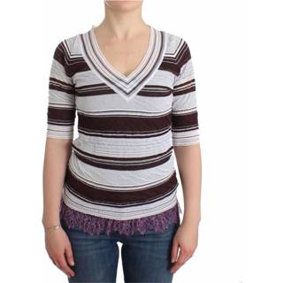 👉 Short sleeve s vrouwen bruin Striped Lace V-Neck Top Sweater