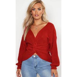 👉 Plus Twist Front Knitted Sweater, Terracotta