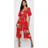 👉 Shirt large vrouwen rood Floral Capped Sleeve Jumpsuit, Red
