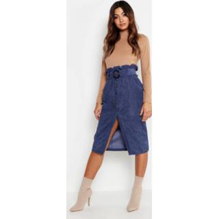 👉 Denim vrouwen Cord Paperbag Button Midi Skirt, 305126318