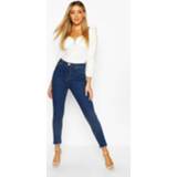 👉 Skinny jeans vrouwen Mid Blue blauw Frayed Hem Jeans,