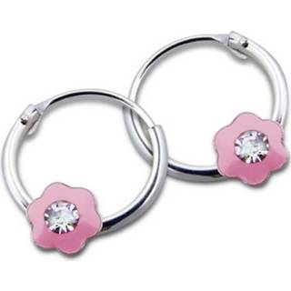 👉 Zilver active roze Bloem Creolen van