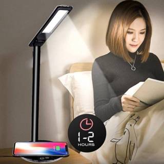 👉 Folding LED Bureaulamp Tafellamp 4 Kleur Temperatuur Boek Licht met qi Draadloze Desktop Charger voor iphone mobiele telefoon #1123 - Zwart