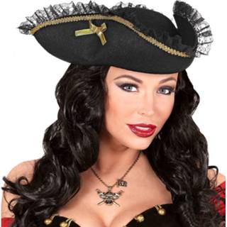 👉 Gouden active Mooie piraten tricorn met kant en decoratie 8003558018833