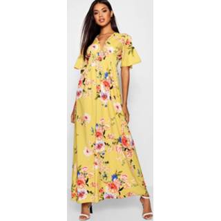 👉 Shirt vrouwen mustard Cap Sleeve Shirred Waist Floral Maxi Dress,
