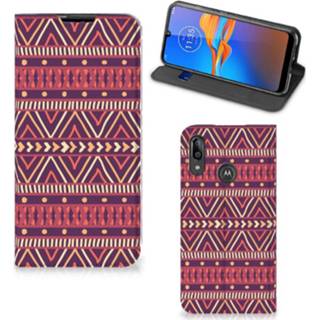 👉 Paars Motorola Moto E6 Plus Hoesje met Magneet Aztec 8720215243260