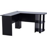 👉 Bureau zwart active HOMCOM L-vorm met legplanken 136 x 130 72cm 4250871249688