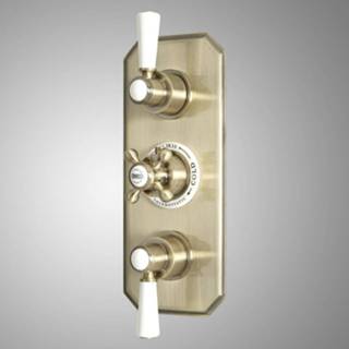 👉 Douchekraan goud messing klassiek thermostaatkraan elizabeth Thermostatisch Inbouw 2-Weg 3-Greeps Geborsteld | 5051752867354