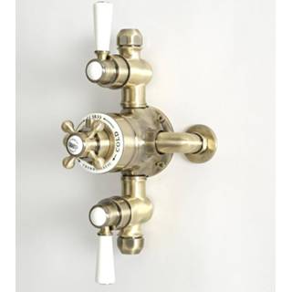 👉 Douchekraan goud messing klassiek thermostaatkraan elizabeth Thermostatisch Opbouw 2-Weg 3-Greeps Geborsteld | 5051752867385