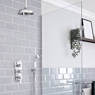 👉 Douchekop wit chroom messing klassiek thermostaatkraan elizabeth Doucheset Inbouw 2-Weg Thermostatisch 20cm Rond met Plafondarm Handdouche en | 5051752867835