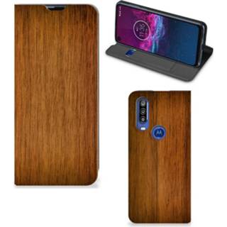 👉 Portemonnee hout Motorola One Action Book Wallet Case Donker 8720215955842