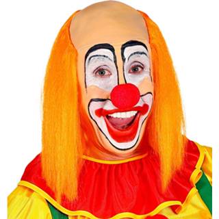 Pruik oranje Kaal hoofd clown met haar