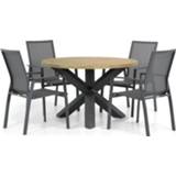 👉 Tuinset antracite dining sets grijs-antraciet Lifestyle Ultimate/Rockville 120 cm rond 5-delig