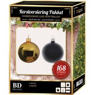 👉 Kerstbal active zwart 168 stuks Kerstballen mix goud-zwart voor 210 cm boom