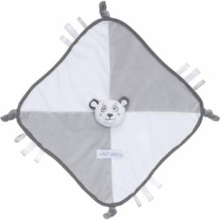 👉 Knuffeldoek grijs polyester katoen wit Saro knuffeldoekje met lusjes en knoopjes beer 30 x cm 8719817556489