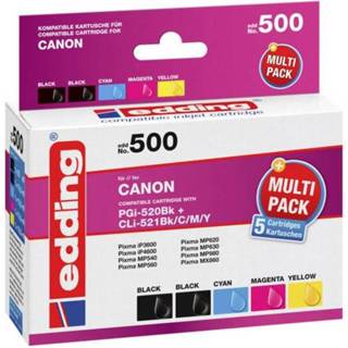 👉 Inkt cartridge zwart cyaan geel magenta Edding combipack Compatibel 5-pack Zwart, Cyaan, Geel, EDD-500 Multipack 5 CanonPgi-520/Cli-521 18-500 4043023615000