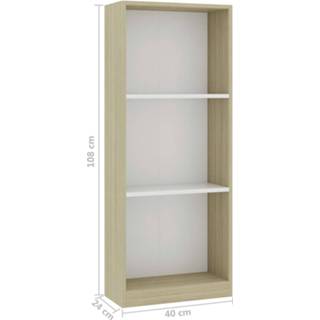 👉 Boekenkast met 3 schappen 40x24x108 cm spaanplaat wit en eiken