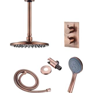 👉 Regendouche set geborsteld koper Inbouw Boss & Wessing Copper met Plafonduitloop en 3 Standen Handdouche 20 cm 8719304521013