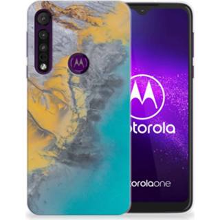 👉 Siliconen hoesje blauw goud Motorola One Macro TPU Marble Blue Gold 8720215202939