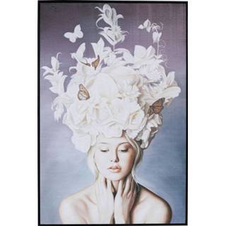 👉 Wit multicolor canvas active vrouwen Kare Wandfoto Art Lady White Flowers 120x80cm 4025621516682