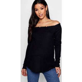 👉 Maternity Rib Lettuce Hem Bardot Top