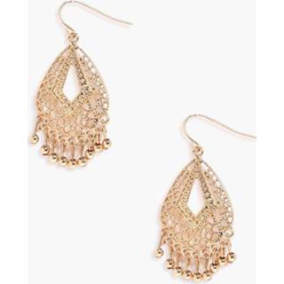 Boho Filigree Beaded Earrings, Gold