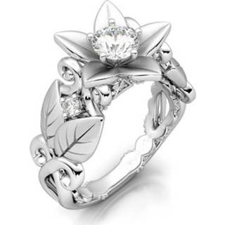 Zirconia zilver vrouwen Vintage Platinum Plated Inlaid Silver Flower Leaf Hollow Ring for Women