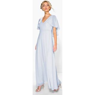 👉 Shirt vrouwen Chiffon Cape Sleeve Maxi Bridesmaid Dress, Mint