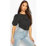 👉 Volume Sleeve Polka Dot Blouse, Black