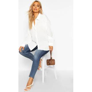 👉 Oversized shirt wit vrouwen Plus Shirred Shirt, White