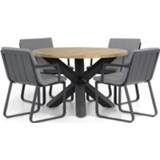 👉 Tuinset aluminium anthracite dining sets grijs-antraciet Lifestyle Estancia/Rockville 120 cm rond 5-delig