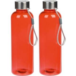 👉 Drinkfles rood RVS 2x Drinkflessen/waterflessen met schroefdop 550 ml