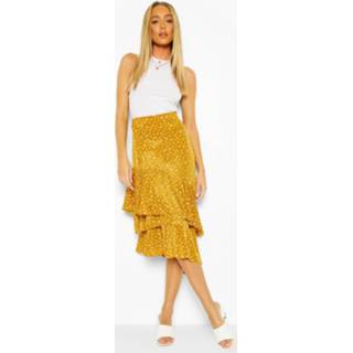 👉 Ditsy Floral Ruffle Hem Midi Skirt, Mustard