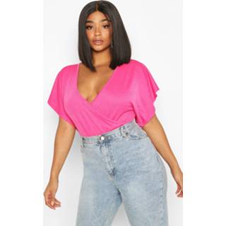 Plus Wrap Short Sleeve one piece, Hot Pink
