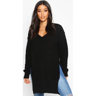 Maternity V-Neck Side Split Sweater, Black