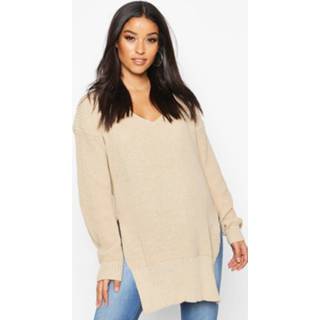 👉 Maternity V-Neck Side Split Sweater, Stone