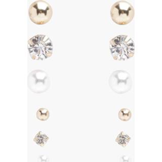 Diamante And Pearl Stud 6 Pack, Gold