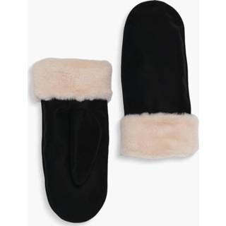 👉 Suedette Faux Fur Lined Mittens, Black