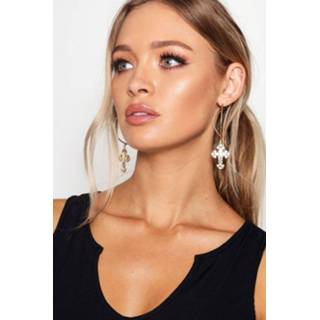 👉 Goud One Size vrouwen Textured Cross Hoop Earrings