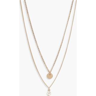 👉 Circle & Pearl Simple Layered Necklace, Gold