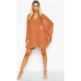 👉 Dobby Chiffon Wide Sleeve Skater Dress, Tobacco