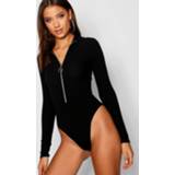 👉 Tall Long Sleeve Zip Front Knitted Rib One Piece, Black