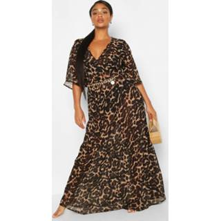 👉 Plus Leopard Ruffle Beach Midi Dress, Brown