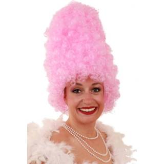 👉 Pruik roze Leuke toren Curly hoog