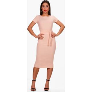 👉 Dress vrouwen nude Pleat Front Belted Tailored Midi Dress,